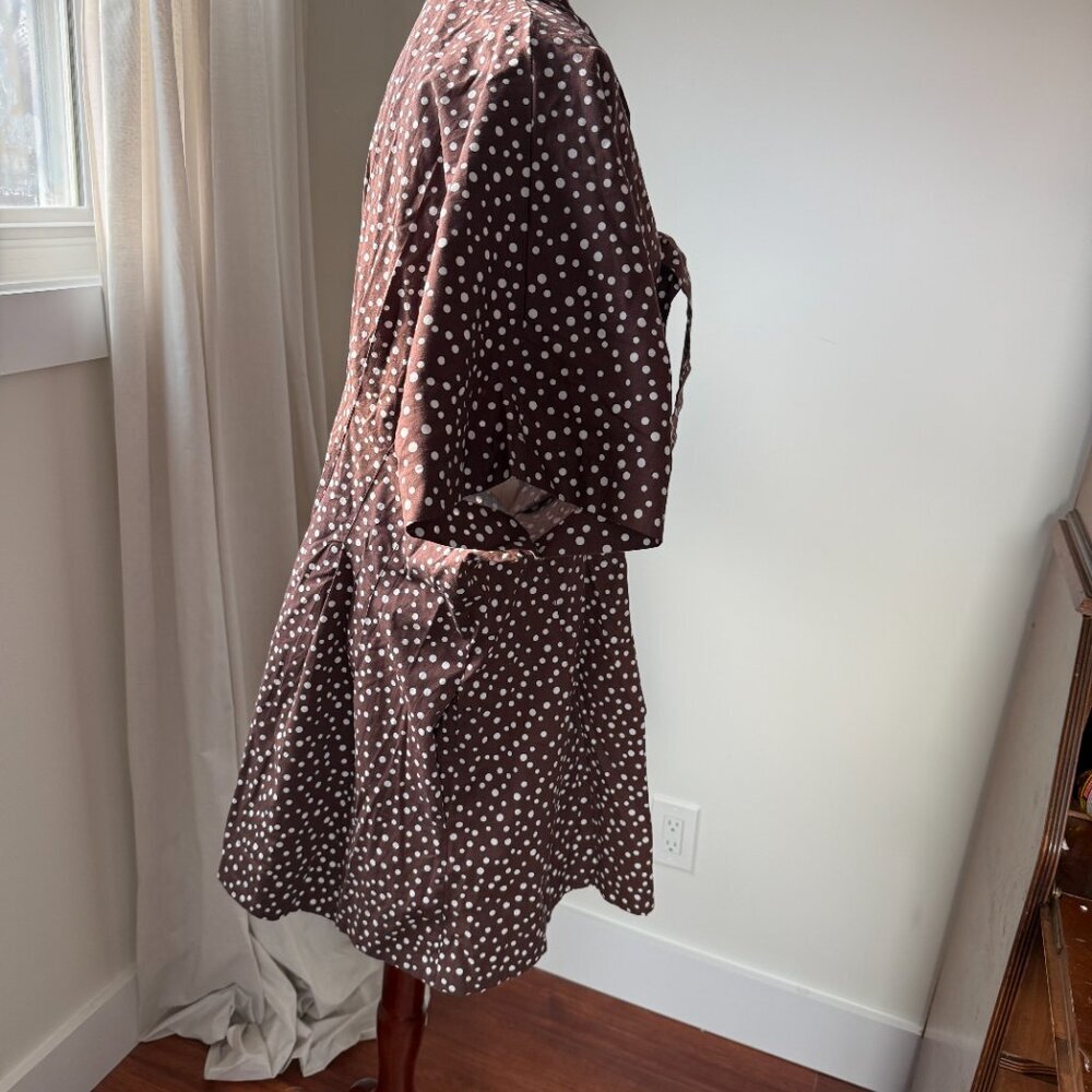 Anthropologie The Tobie Mini Shirt Dress Tie Neck Edition in brown polka dot 2X - Picture 5 of 9